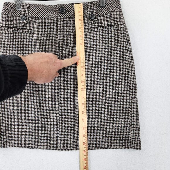 Eddie Bauer Skirt Womens 2 Brown Blue Houndstooth Wool Blend Pencil Career - Picture 6 of 10